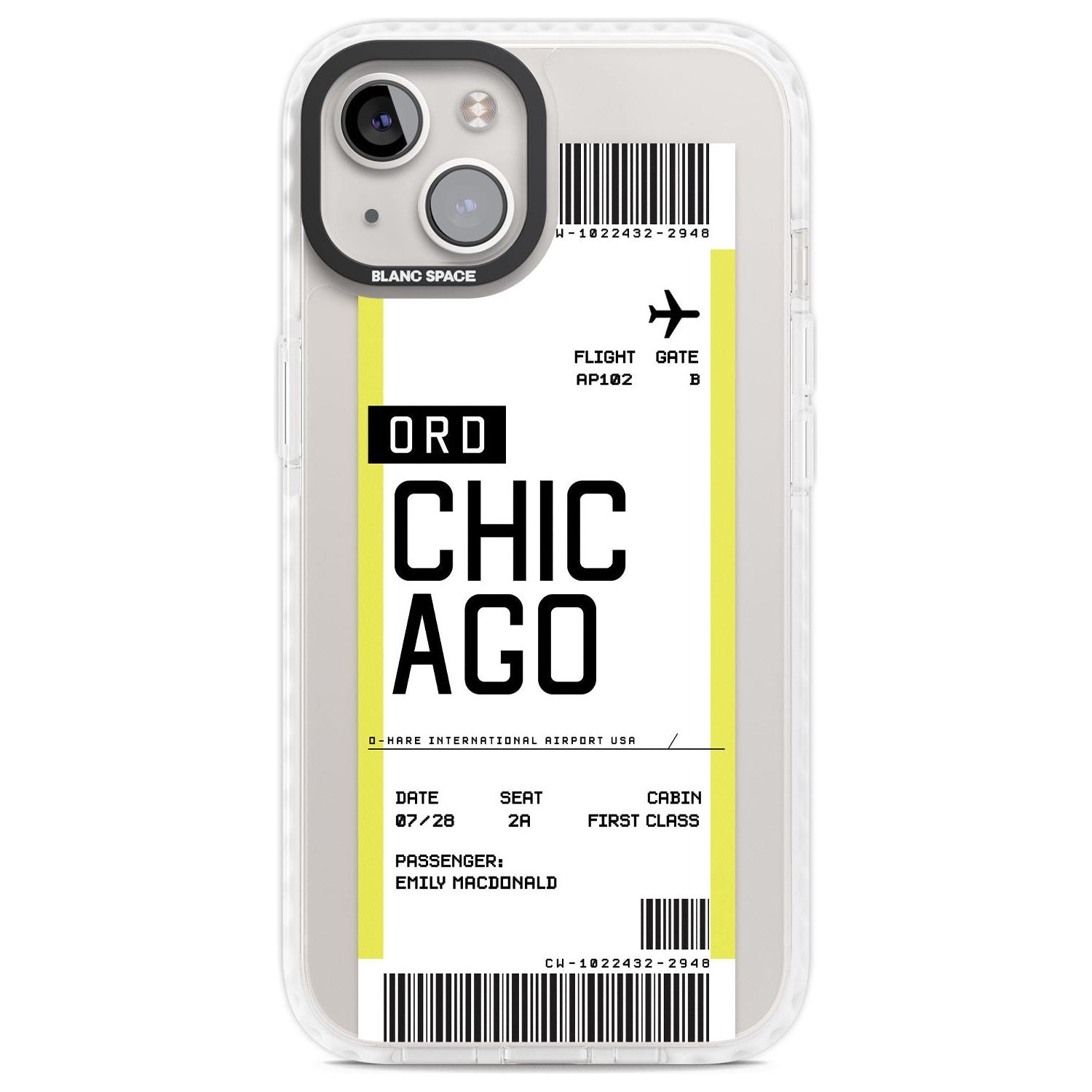 Personalised Chicago Boarding Pass Custom Phone Case iPhone 13 / Impact Case,iPhone 14 / Impact Case,iPhone 15 Plus / Impact Case,iPhone 15 / Impact Case Blanc Space