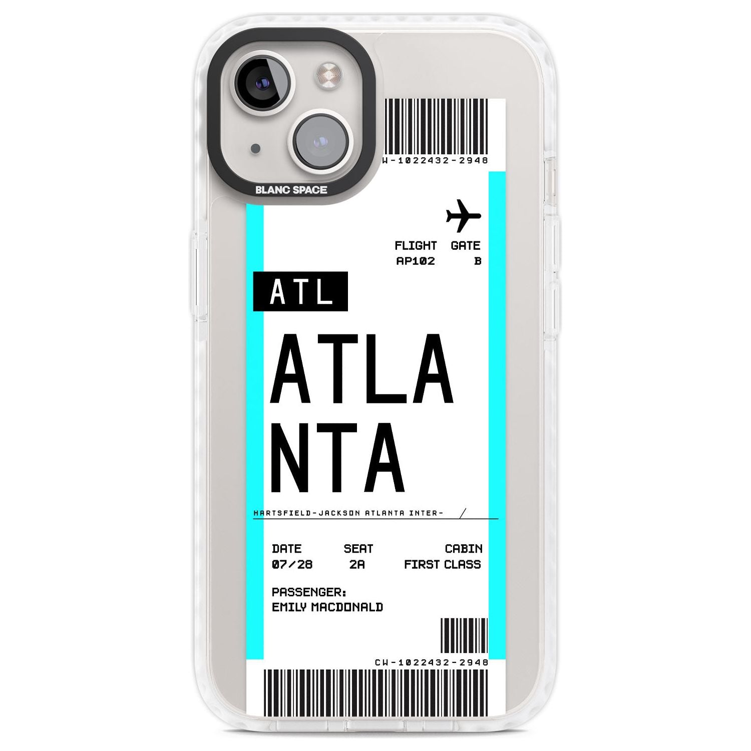 Personalised Atlanta Boarding Pass Custom Phone Case iPhone 13 / Impact Case,iPhone 14 / Impact Case,iPhone 15 Plus / Impact Case,iPhone 15 / Impact Case Blanc Space