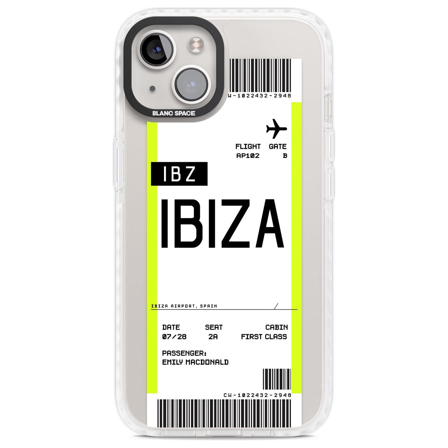 Personalised Ibiza Boarding Pass Custom Phone Case iPhone 13 / Impact Case,iPhone 14 / Impact Case,iPhone 15 Plus / Impact Case,iPhone 15 / Impact Case Blanc Space
