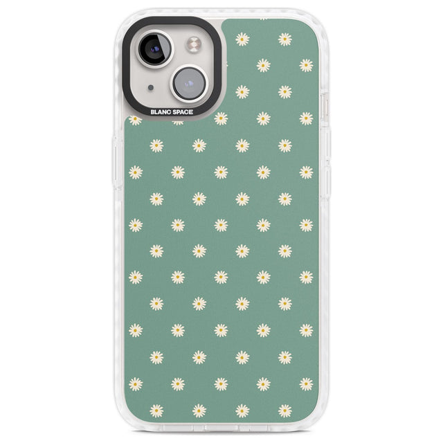 Daisy Pattern Teal Cute Floral Phone Case iPhone 13 / Impact Case,iPhone 14 / Impact Case,iPhone 15 Plus / Impact Case,iPhone 15 / Impact Case Blanc Space