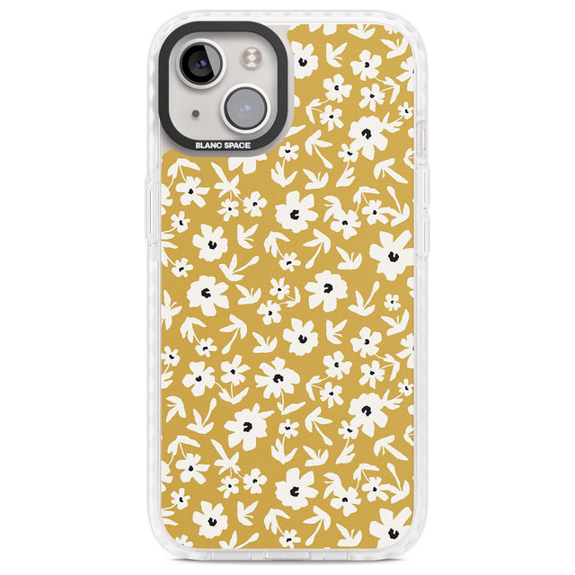 Floral Print on Mustard Cute Floral Phone Case iPhone 13 / Impact Case,iPhone 14 / Impact Case,iPhone 15 Plus / Impact Case,iPhone 15 / Impact Case Blanc Space