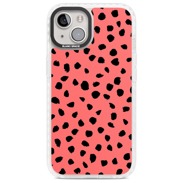 Black on Salmon Pink Dalmatian Polka Dot Spots Phone Case iPhone 13 / Impact Case,iPhone 14 / Impact Case,iPhone 15 Plus / Impact Case,iPhone 15 / Impact Case Blanc Space