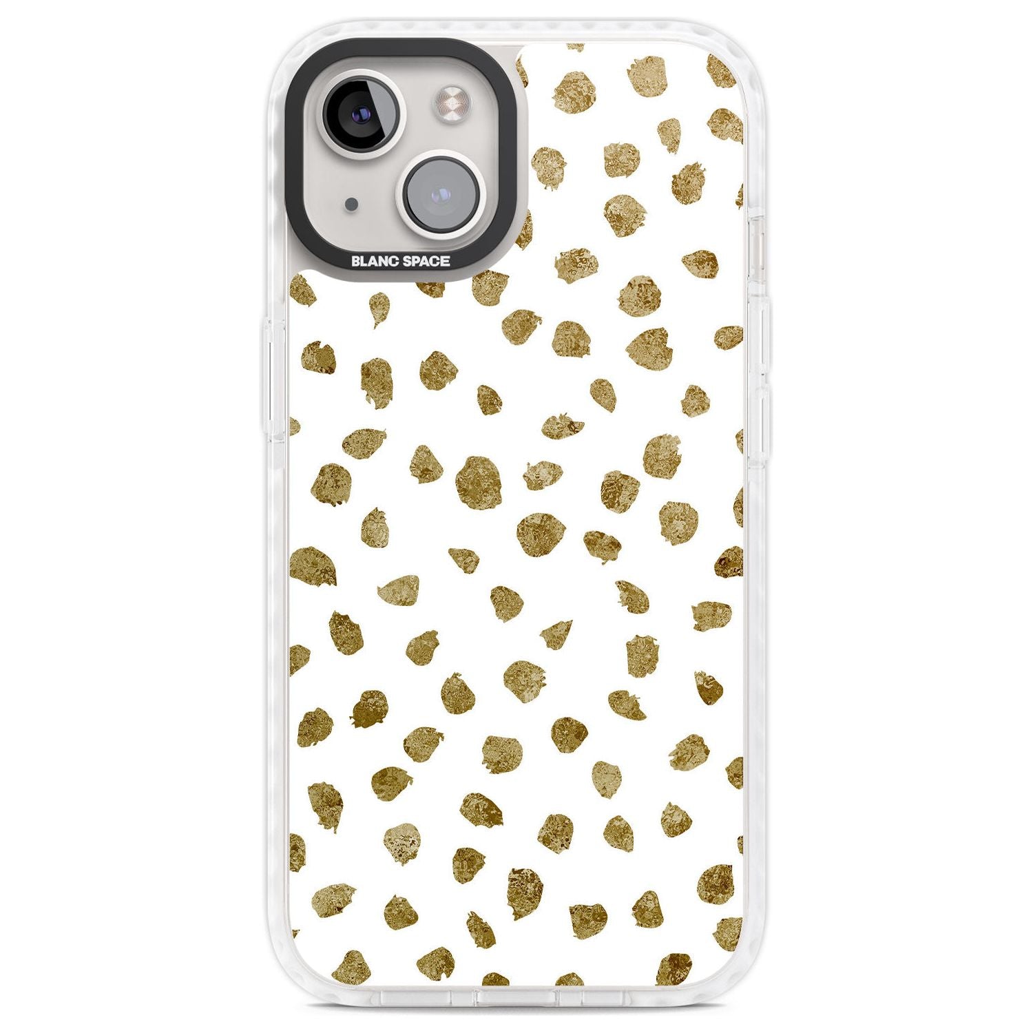 Gold Look on White Dalmatian Polka Dot Spots Phone Case iPhone 13 / Impact Case,iPhone 14 / Impact Case,iPhone 15 Plus / Impact Case,iPhone 15 / Impact Case Blanc Space