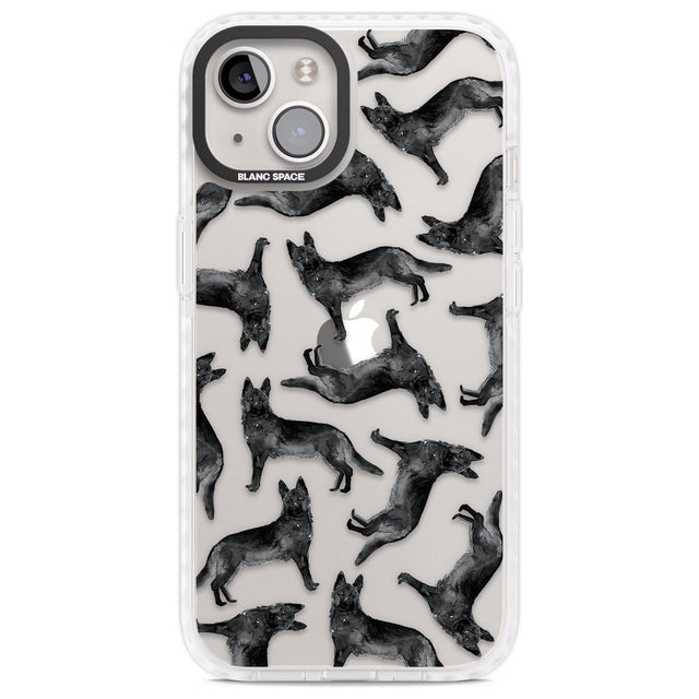 German Shepherd (Black) Watercolour Dog Pattern Phone Case iPhone 13 / Impact Case,iPhone 14 / Impact Case,iPhone 15 Plus / Impact Case,iPhone 15 / Impact Case Blanc Space