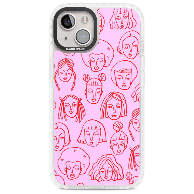 Girl Portrait Doodles in Pink & Red Phone Case iPhone 13 / Impact Case,iPhone 14 / Impact Case,iPhone 15 Plus / Impact Case,iPhone 15 / Impact Case Blanc Space