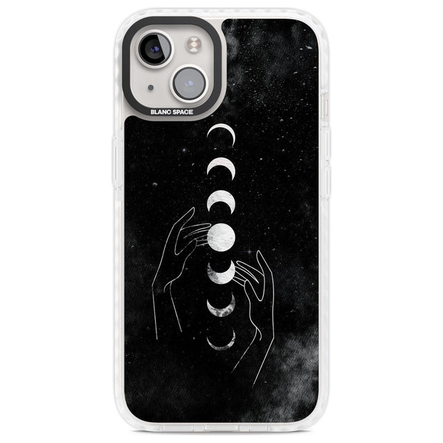 Moon Phases and Hands Phone Case iPhone 13 / Impact Case,iPhone 14 / Impact Case,iPhone 15 Plus / Impact Case,iPhone 15 / Impact Case Blanc Space