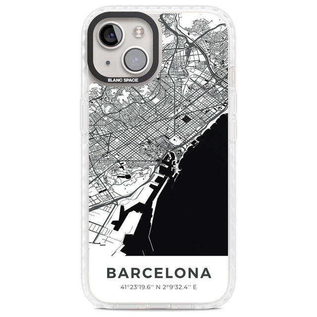 Map of Barcelona, Spain Phone Case iPhone 13 / Impact Case,iPhone 14 / Impact Case,iPhone 15 / Impact Case,iPhone 15 Plus / Impact Case Blanc Space