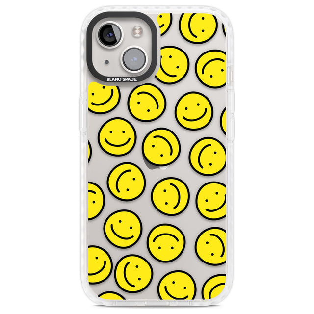 Happy Face Clear Pattern Phone Case iPhone 13 / Impact Case,iPhone 14 / Impact Case,iPhone 15 Plus / Impact Case,iPhone 15 / Impact Case Blanc Space