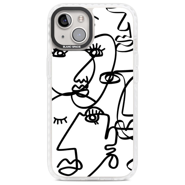 Abstract Continuous Line Faces Black on White Phone Case iPhone 13 / Impact Case,iPhone 14 / Impact Case,iPhone 15 Plus / Impact Case,iPhone 15 / Impact Case Blanc Space