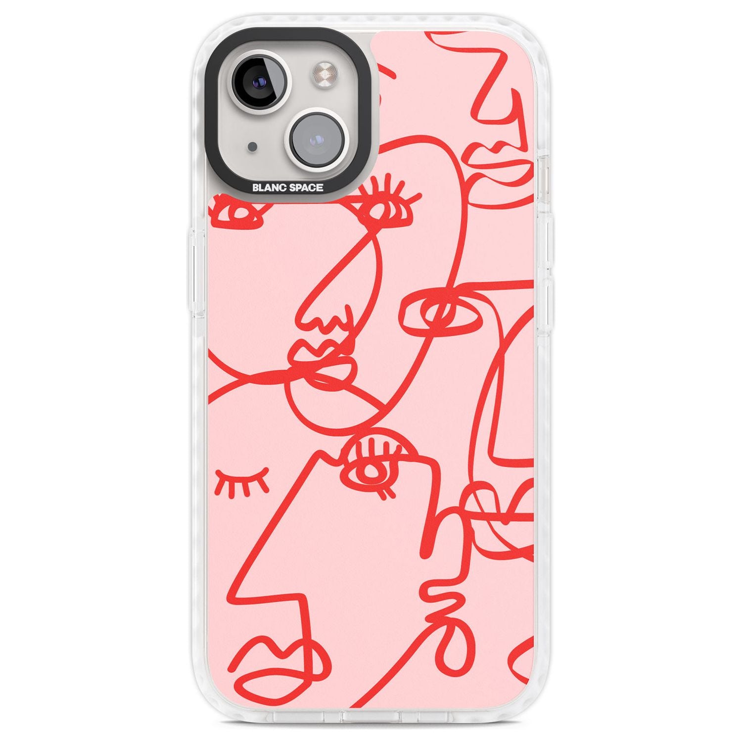 Abstract Continuous Line Faces Red on Pink Phone Case iPhone 13 / Impact Case,iPhone 14 / Impact Case,iPhone 15 Plus / Impact Case,iPhone 15 / Impact Case Blanc Space