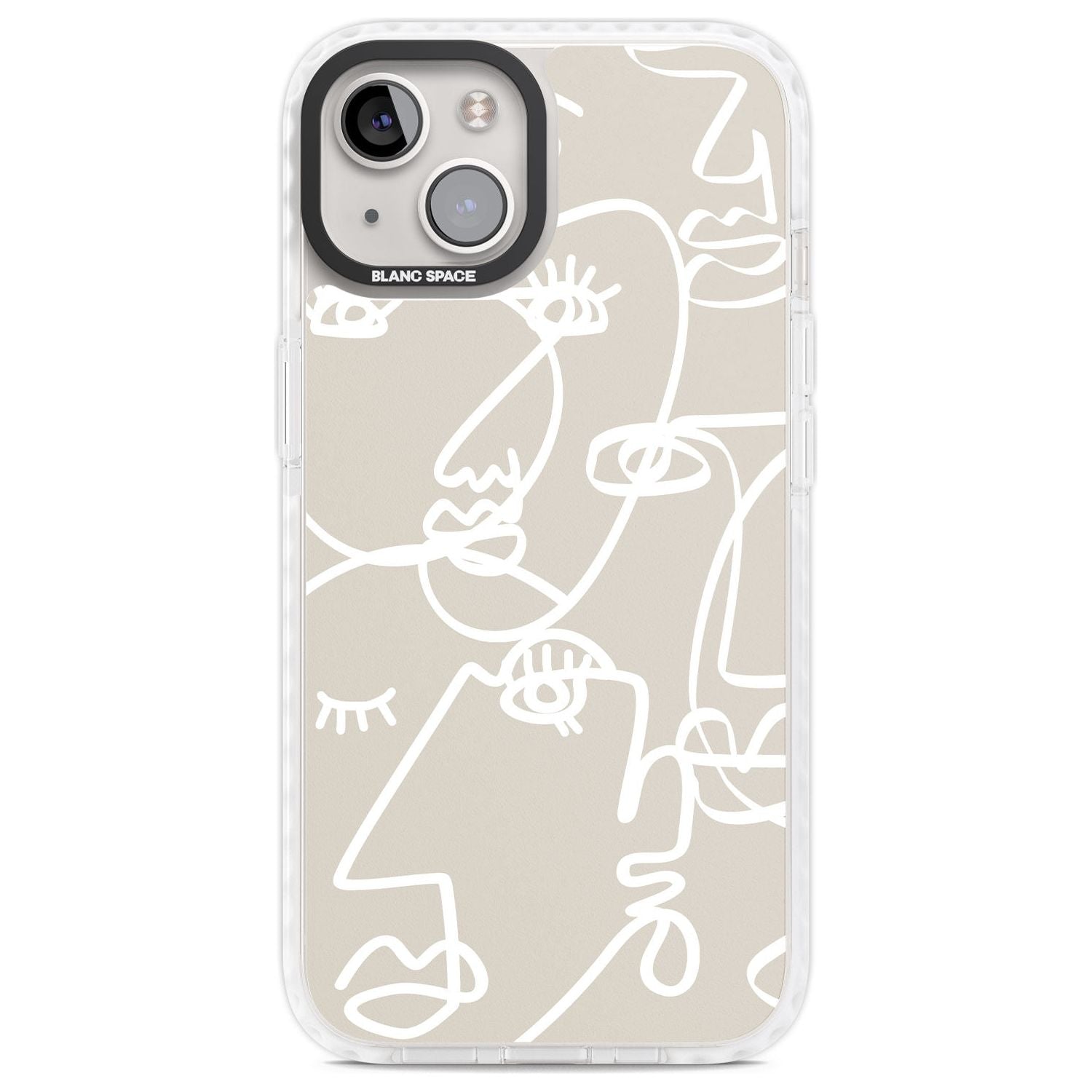 Abstract Continuous Line Faces White on Beige Phone Case iPhone 13 / Impact Case,iPhone 14 / Impact Case,iPhone 15 Plus / Impact Case,iPhone 15 / Impact Case Blanc Space