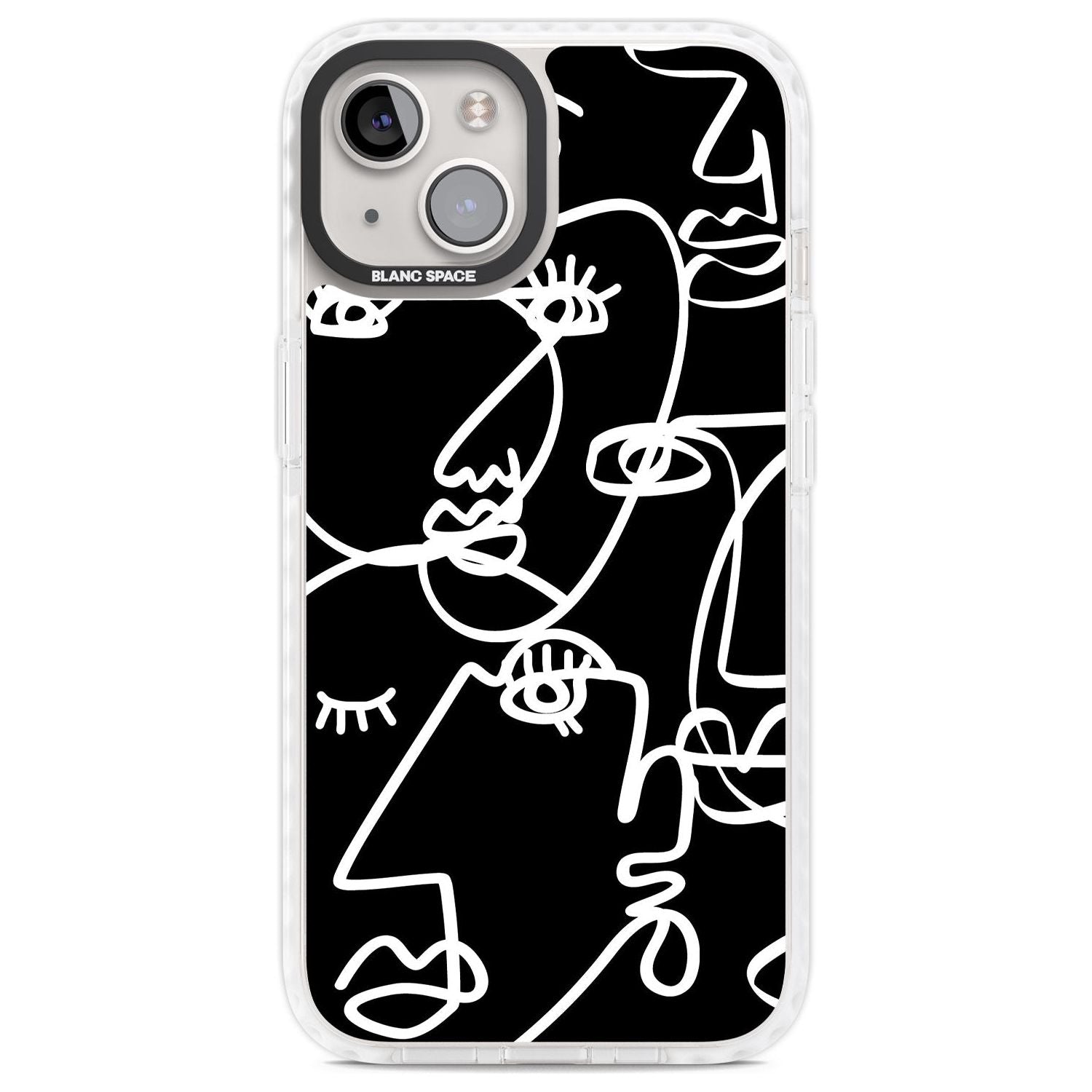 Abstract Continuous Line Faces White on Black Phone Case iPhone 13 / Impact Case,iPhone 14 / Impact Case,iPhone 15 Plus / Impact Case,iPhone 15 / Impact Case Blanc Space
