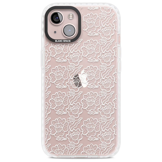Funky Floral Patterns White on Clear Phone Case iPhone 13 / Impact Case,iPhone 14 / Impact Case,iPhone 15 Plus / Impact Case,iPhone 15 / Impact Case Blanc Space