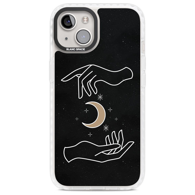 Hands Surrounding Moon Phone Case iPhone 13 / Impact Case,iPhone 14 / Impact Case,iPhone 15 Plus / Impact Case,iPhone 15 / Impact Case Blanc Space