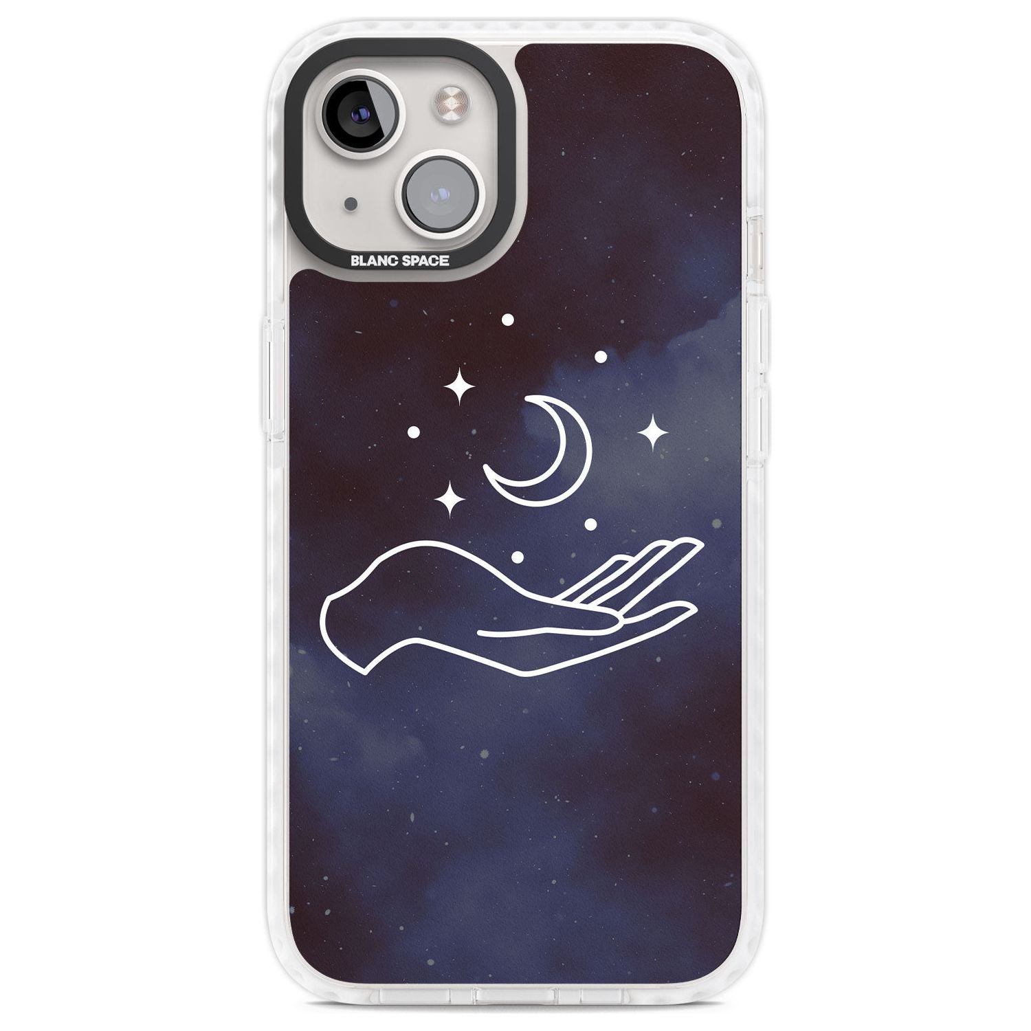 Floating Moon Above Hand Phone Case iPhone 13 / Impact Case,iPhone 14 / Impact Case,iPhone 15 Plus / Impact Case,iPhone 15 / Impact Case Blanc Space