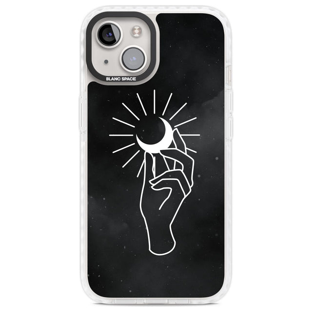 Hand Holding Moon Phone Case iPhone 13 / Impact Case,iPhone 14 / Impact Case,iPhone 15 Plus / Impact Case,iPhone 15 / Impact Case Blanc Space