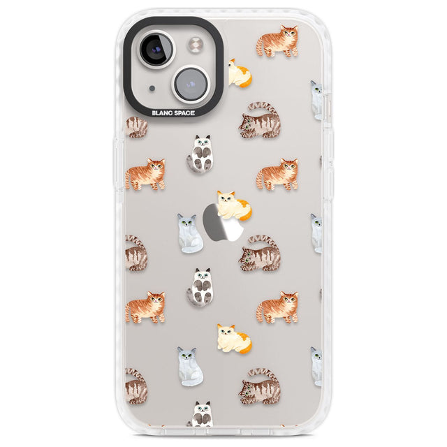 Cute Cat Pattern - Clear Phone Case iPhone 13 / Impact Case,iPhone 14 / Impact Case,iPhone 15 Plus / Impact Case,iPhone 15 / Impact Case Blanc Space