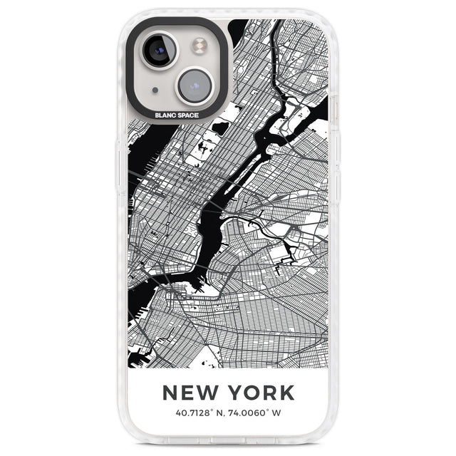 Map of New York, New York Phone Case iPhone 13 / Impact Case,iPhone 14 / Impact Case,iPhone 15 Plus / Impact Case,iPhone 15 / Impact Case Blanc Space