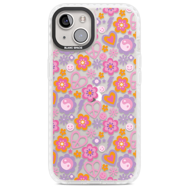 Peace, Love and Flowers Pattern Phone Case iPhone 13 / Impact Case,iPhone 14 / Impact Case,iPhone 15 Plus / Impact Case,iPhone 15 / Impact Case Blanc Space