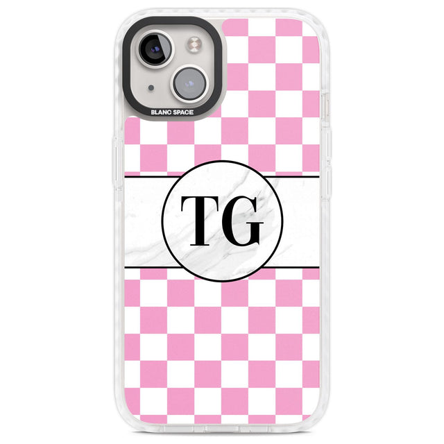 Personalised Monogrammed Pink Check Phone Case iPhone 13 / Impact Case,iPhone 14 / Impact Case,iPhone 15 / Impact Case,iPhone 15 Plus / Impact Case Blanc Space