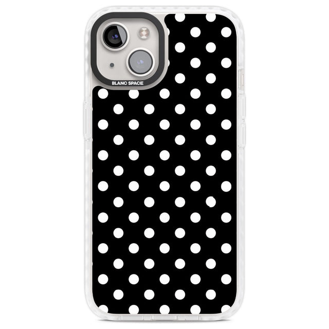 Designer Chic Black Polka Dot Phone Case iPhone 13 / Impact Case,iPhone 14 / Impact Case,iPhone 15 / Impact Case,iPhone 15 Plus / Impact Case Blanc Space