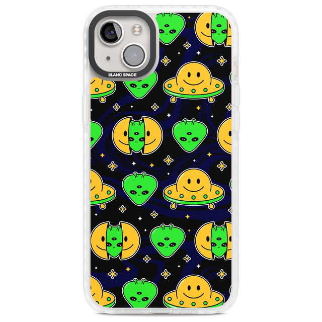 Alien Head Pattern Phone Case iPhone 14 Plus / Impact Case Blanc Space