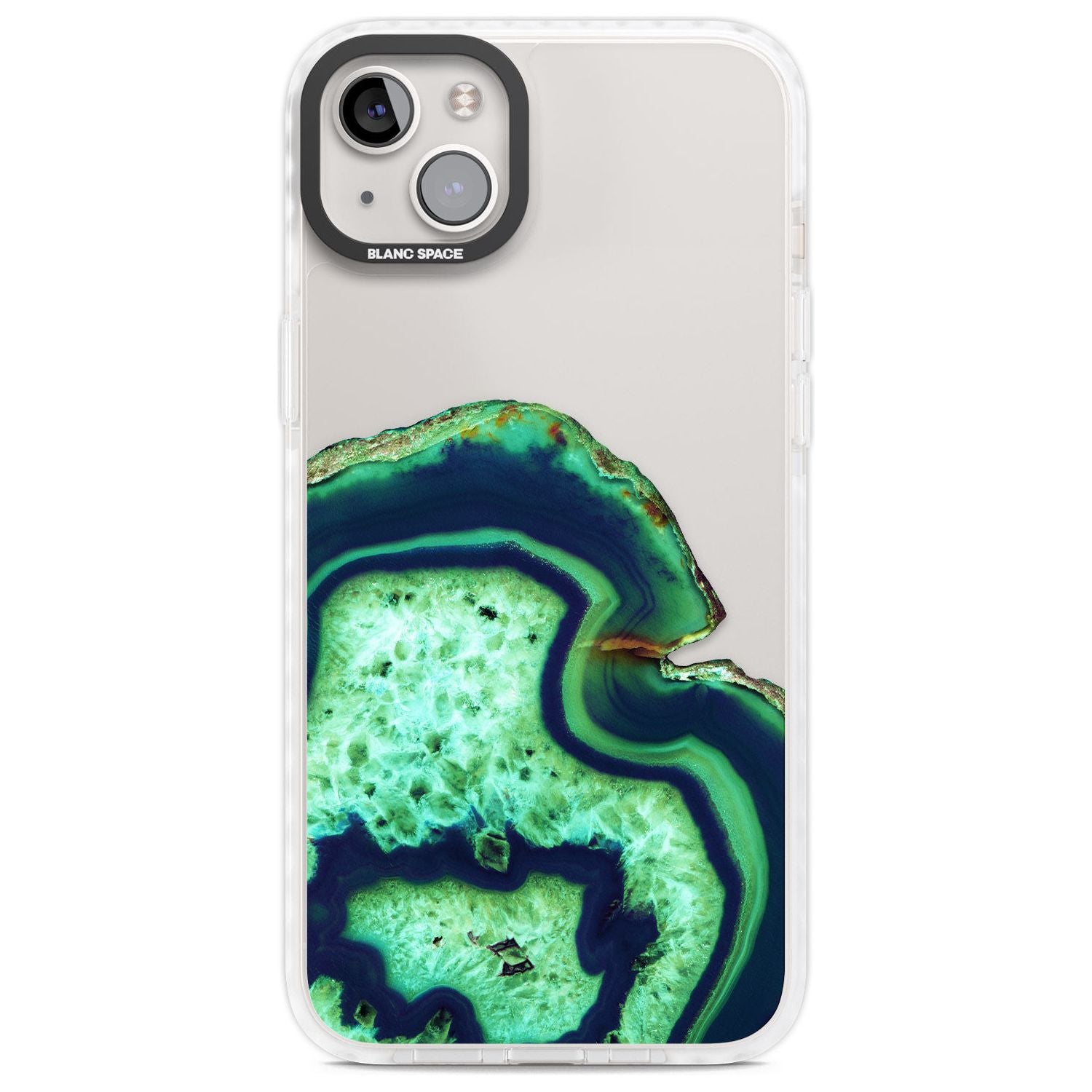 Neon Green & Blue Agate Crystal Transparent Design Phone Case iPhone 14 Plus / Impact Case Blanc Space