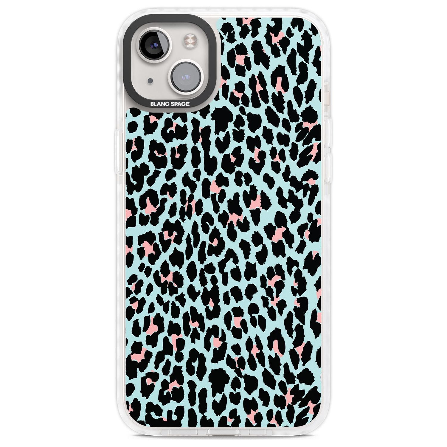 Light Pink on Blue Leopard Print Pattern Phone Case iPhone 14 Plus / Impact Case Blanc Space