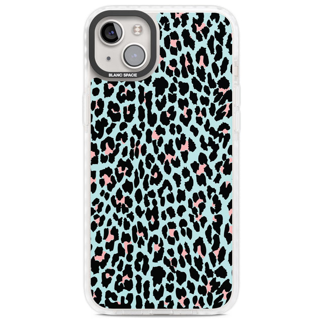 Light Pink on Blue Leopard Print Pattern Phone Case iPhone 14 Plus / Impact Case Blanc Space