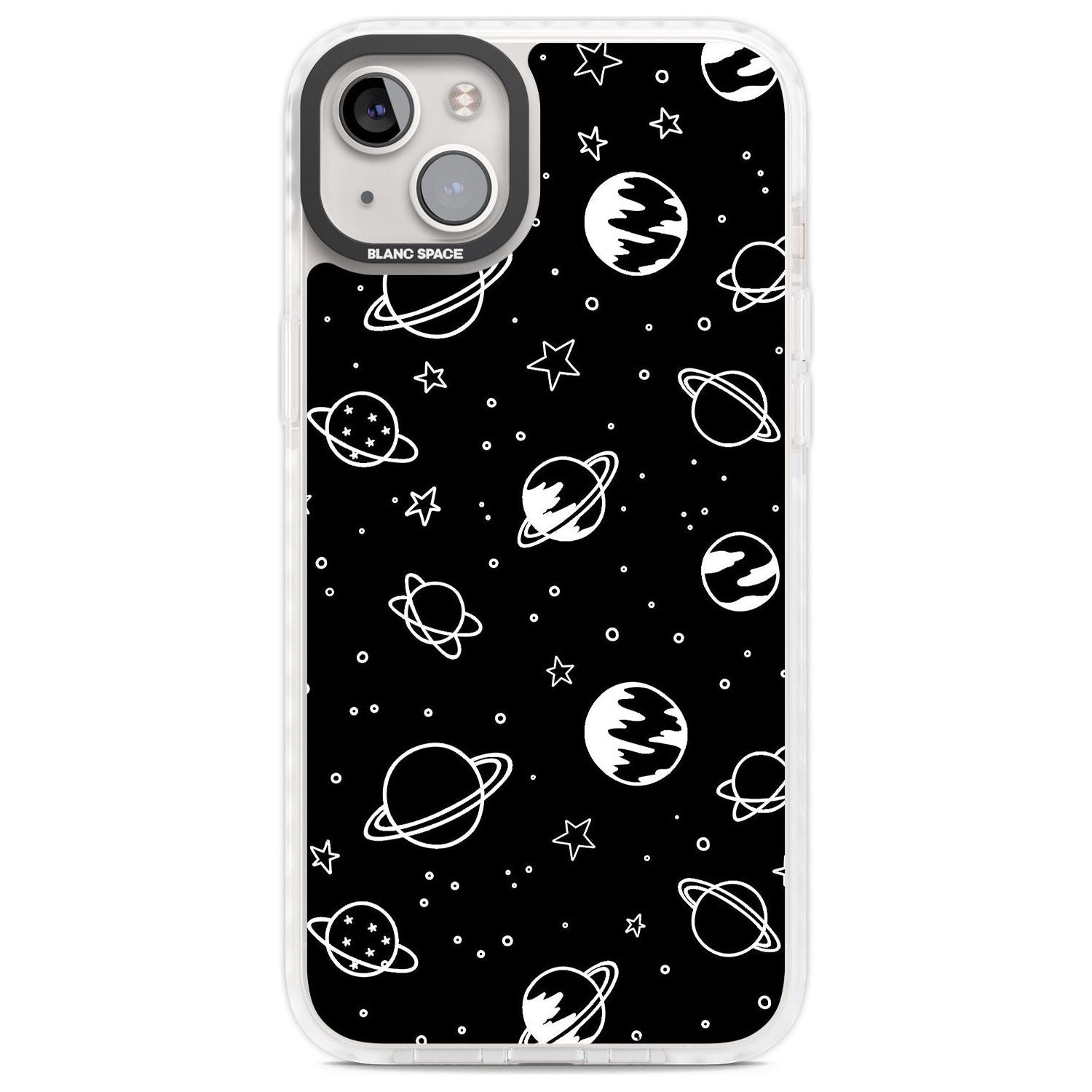 Cosmic Outer Space Design White on Black Phone Case iPhone 14 Plus / Impact Case Blanc Space
