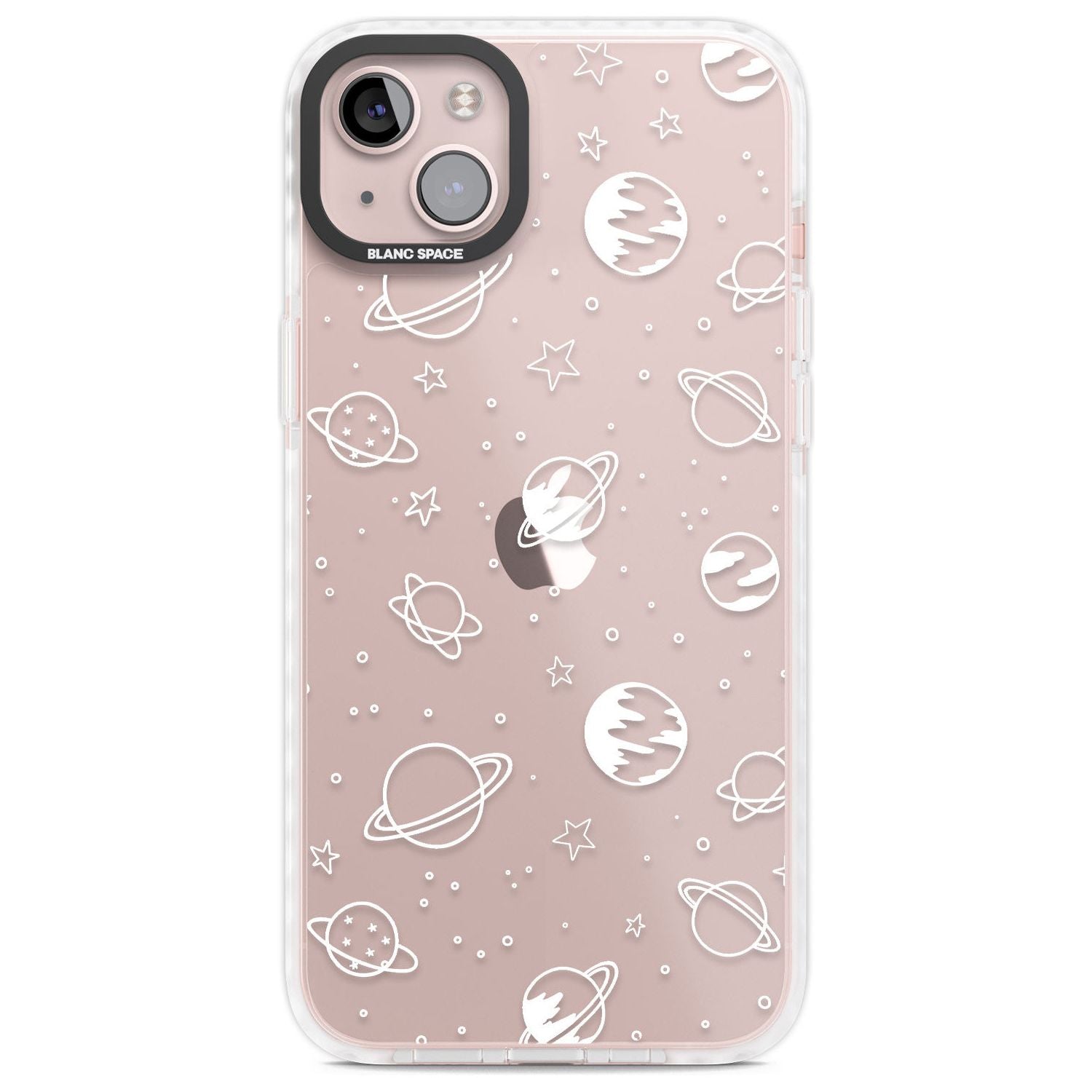 Cosmic Outer Space Design White on Clear Phone Case iPhone 14 Plus / Impact Case Blanc Space
