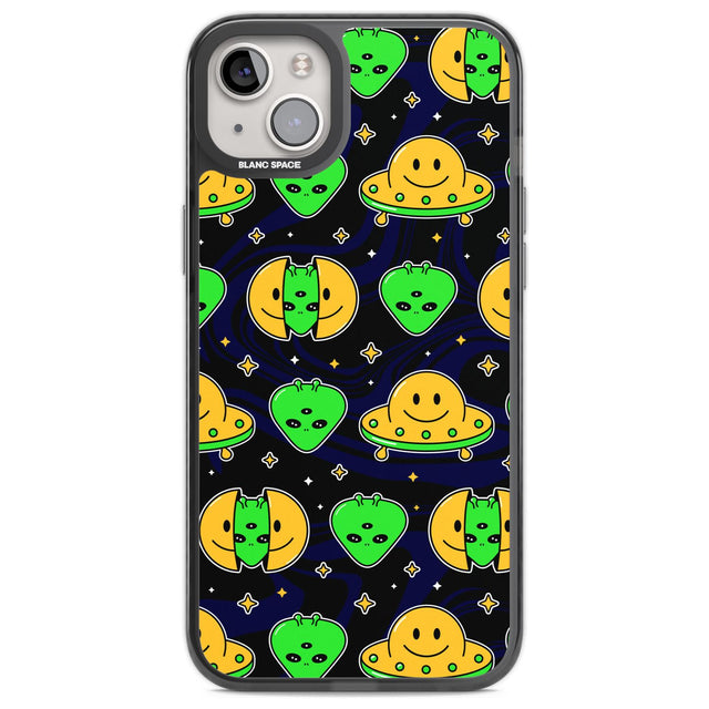 Alien Head Pattern Phone Case iPhone 14 Plus / Black Impact Case Blanc Space