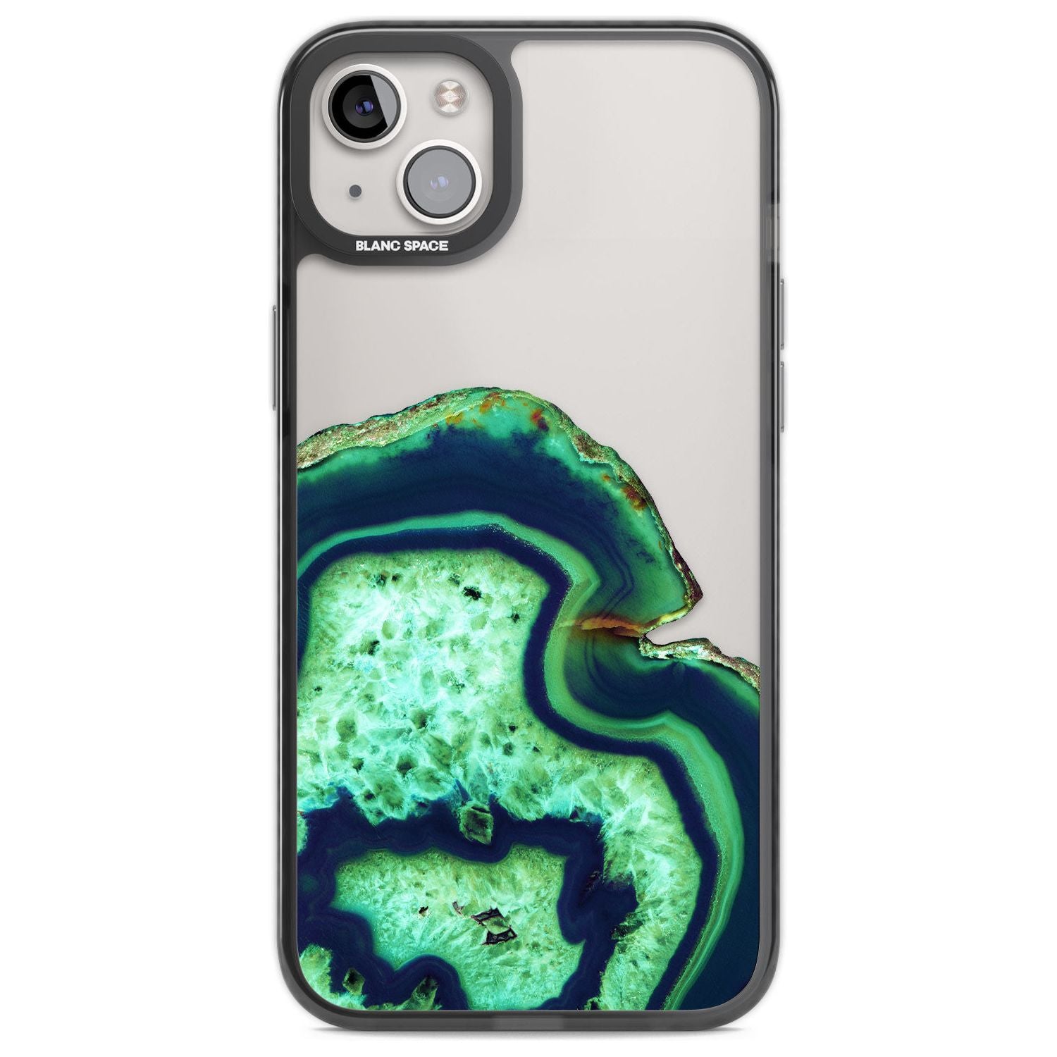 Neon Green & Blue Agate Crystal Transparent Design Phone Case iPhone 14 Plus / Black Impact Case Blanc Space