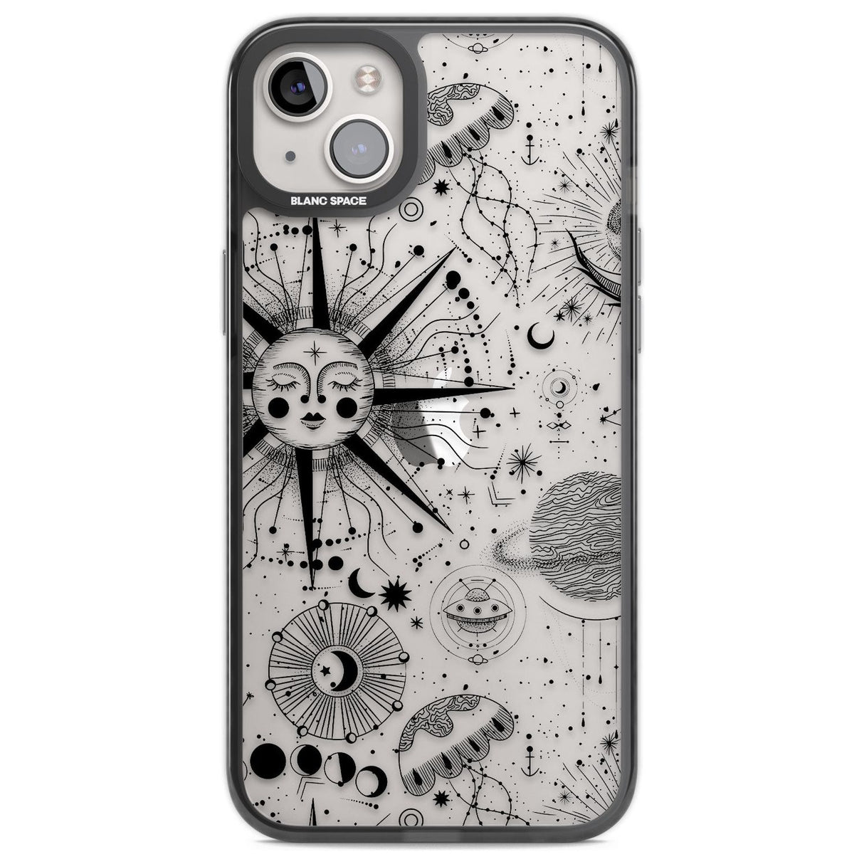 Large Sun Vintage Astrological Phone Case iPhone 14 Plus / Black Impact Case Blanc Space