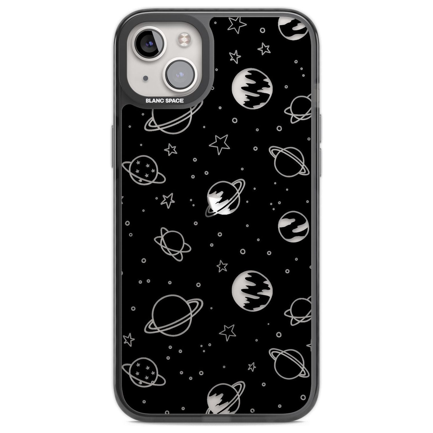 Cosmic Outer Space Design Clear on Black Phone Case iPhone 14 Plus / Black Impact Case Blanc Space