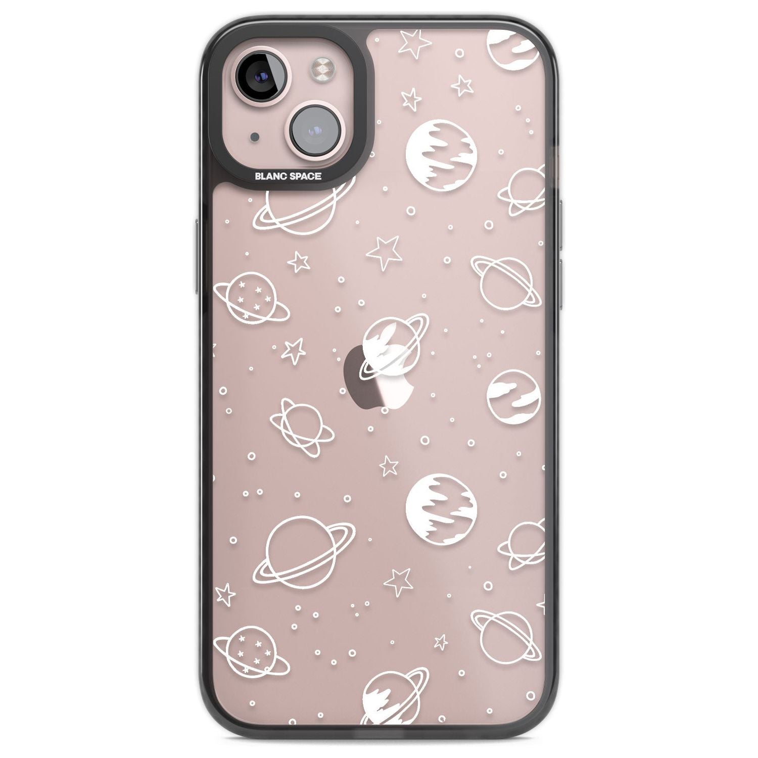 Cosmic Outer Space Design White on Clear Phone Case iPhone 14 Plus / Black Impact Case Blanc Space