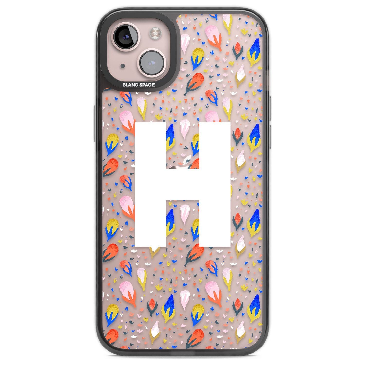 Personalised White Monogram Floral Custom Phone Case iPhone 14 Plus / Black Impact Case Blanc Space