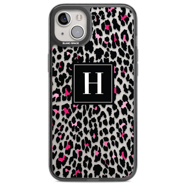 Personalised Pink Monogram Leopard Spots Custom Phone Case iPhone 14 Plus / Black Impact Case Blanc Space