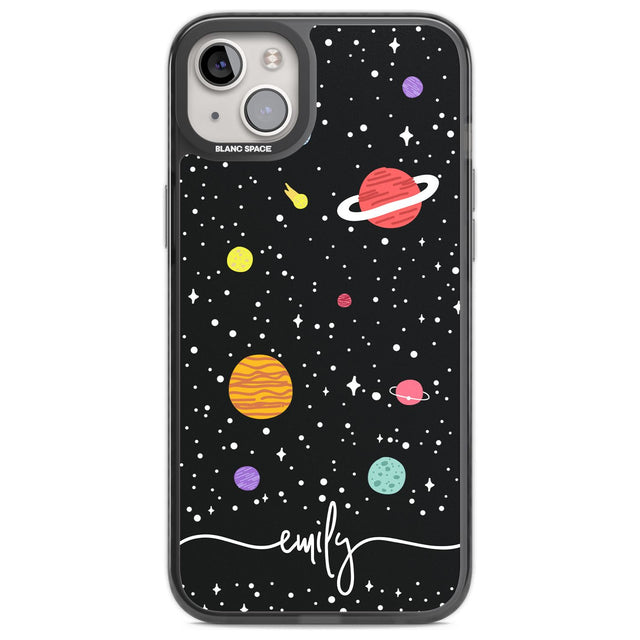 Personalised Cute Cartoon Planets Phone Case iPhone 14 Plus / Black Impact Case Blanc Space