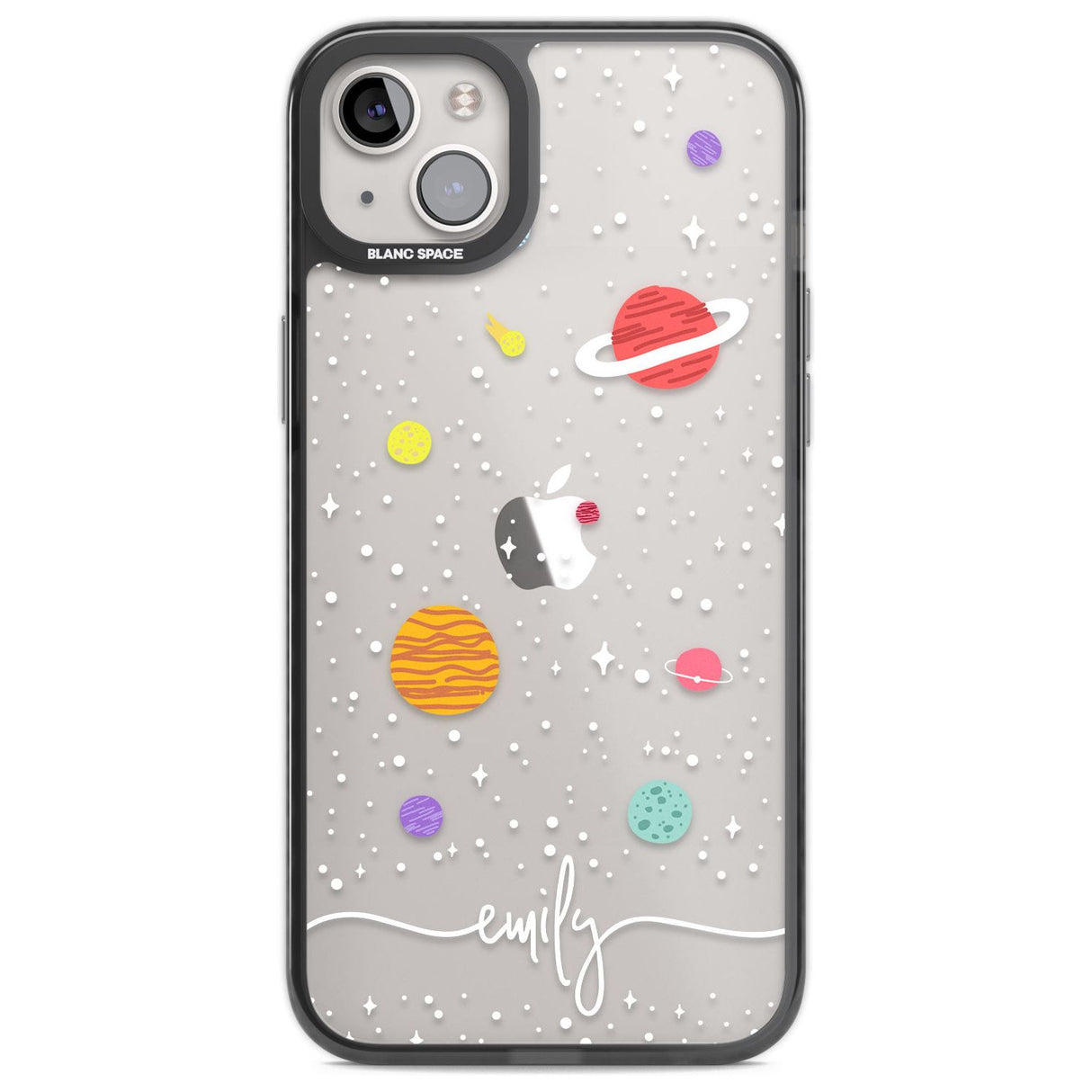 Personalised Cute Cartoon Planets (Clear) Phone Case iPhone 14 Plus / Black Impact Case Blanc Space