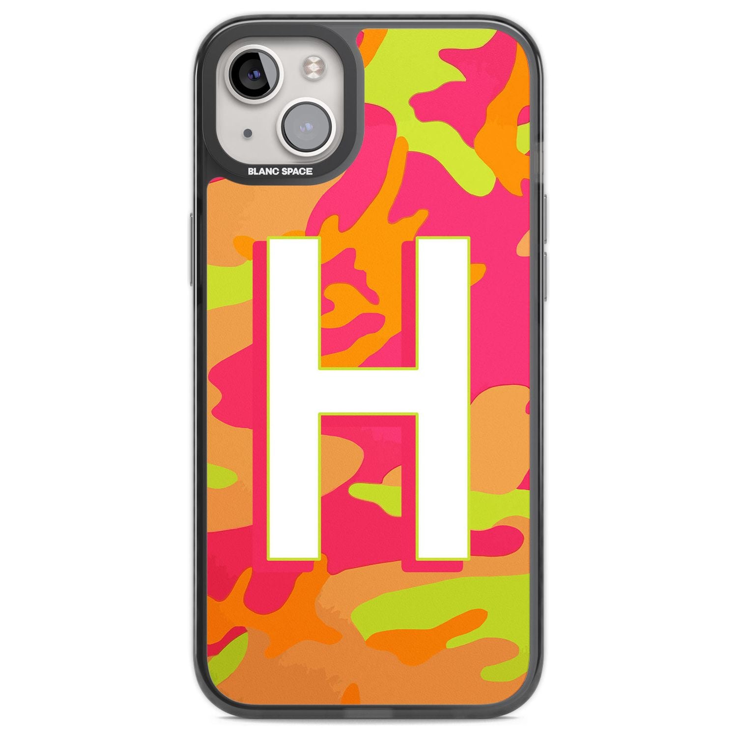 Personalised Bright Neon Camo Solid Monogram Custom Phone Case iPhone 14 Plus / Black Impact Case Blanc Space