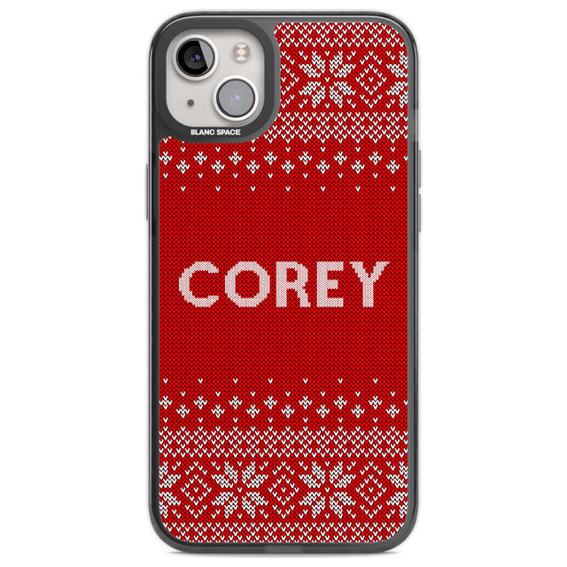 Personalised Red Christmas Knitted Jumper Custom Phone Case iPhone 14 Plus / Black Impact Case Blanc Space