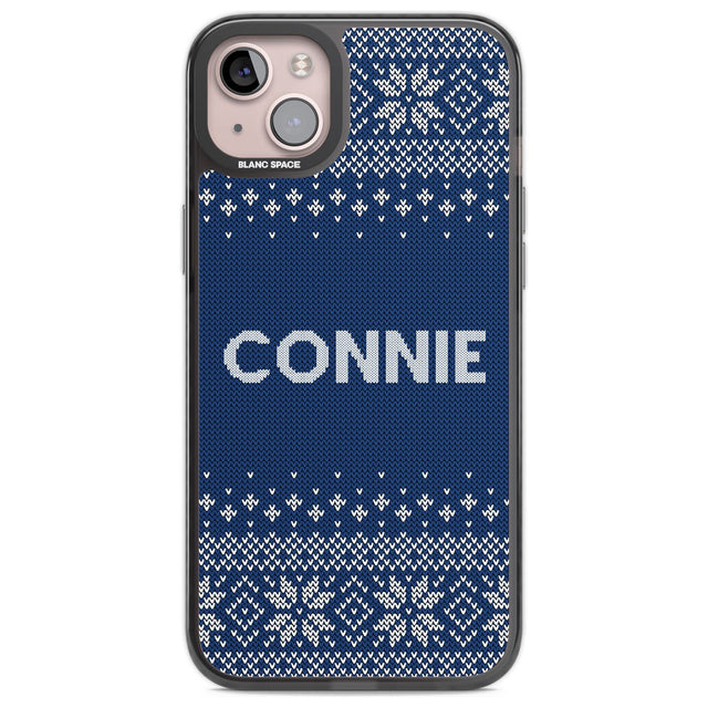 Personalised Blue Christmas Knitted Jumper Custom Phone Case iPhone 14 Plus / Black Impact Case Blanc Space