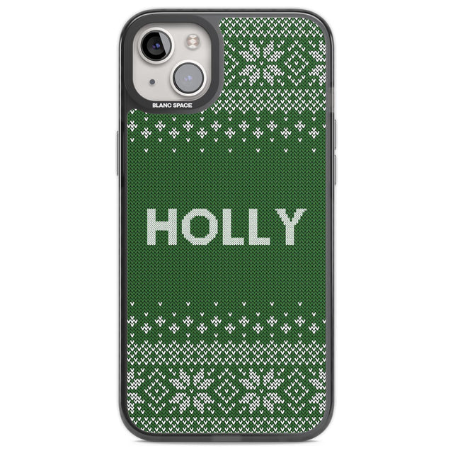 Personalised Green Christmas Knitted Jumper Custom Phone Case iPhone 14 Plus / Black Impact Case Blanc Space