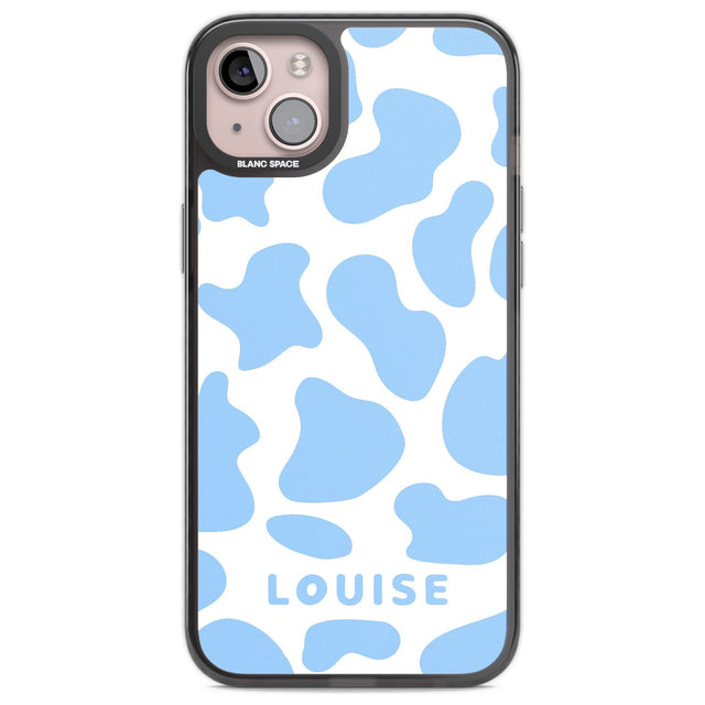 Personalised Blue and White Cow Print Custom Phone Case iPhone 14 Plus / Black Impact Case Blanc Space