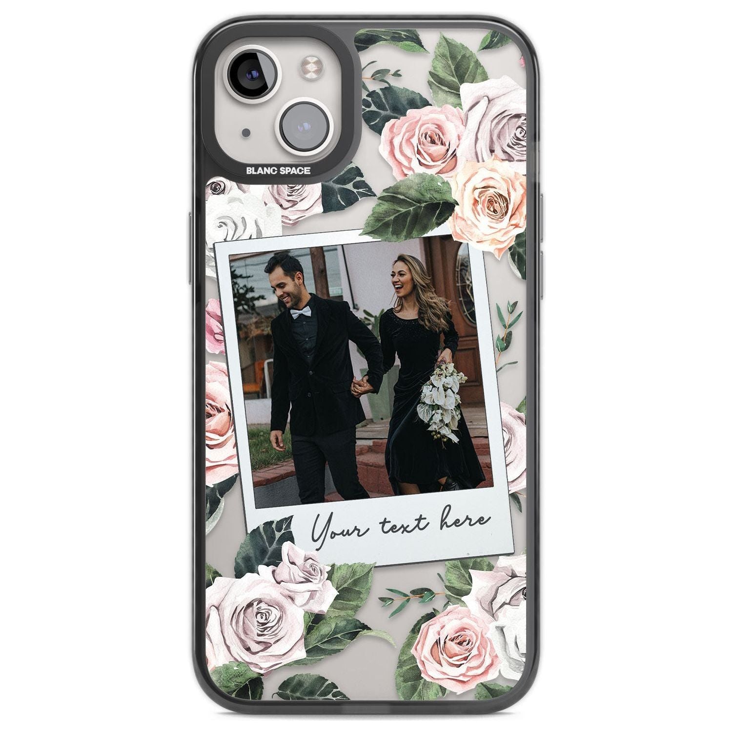 Personalised Floral Instant Film Photo Custom Phone Case iPhone 14 Plus / Black Impact Case Blanc Space