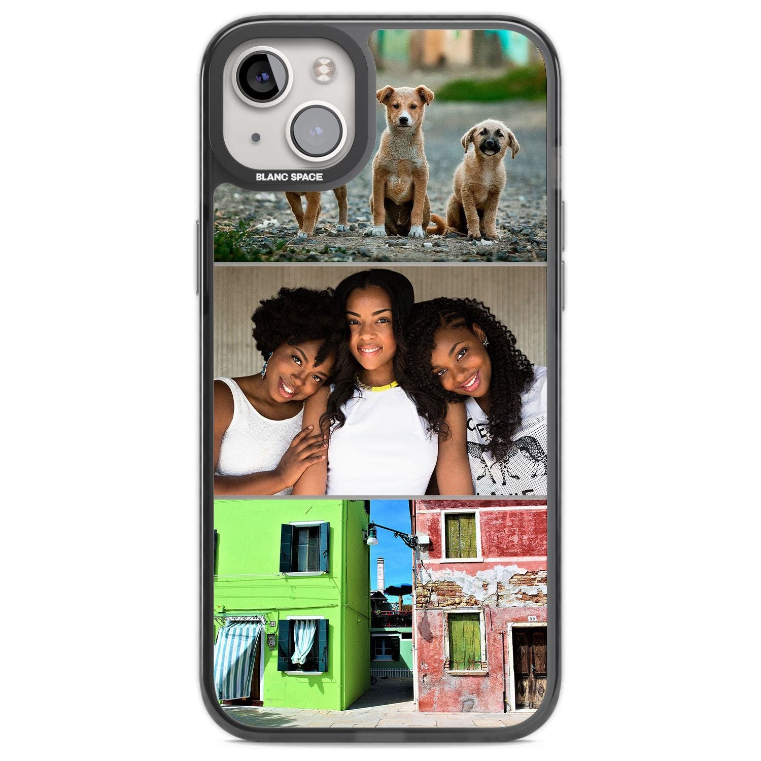 Personalised 3 Photo Grid Custom Phone Case iPhone 14 Plus / Black Impact Case Blanc Space