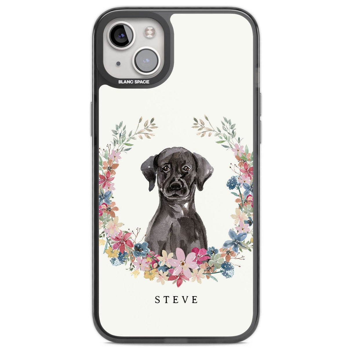 Personalised Black Lab Watercolour Dog Portrait Custom Phone Case iPhone 14 Plus / Black Impact Case Blanc Space