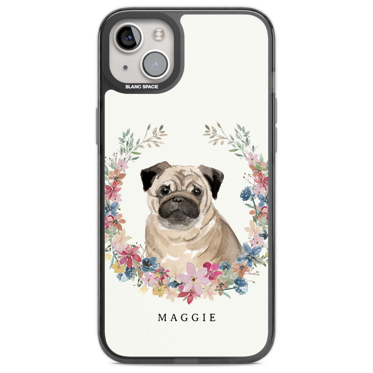 Personalised Pug - Watercolour Dog Portrait Custom Phone Case iPhone 14 Plus / Black Impact Case Blanc Space