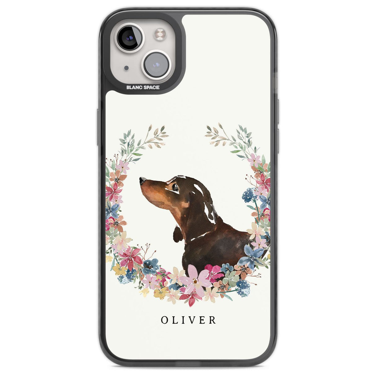 Personalised Black & Tan Dachshund - Watercolour Dog Portrait Custom Phone Case iPhone 14 Plus / Black Impact Case Blanc Space